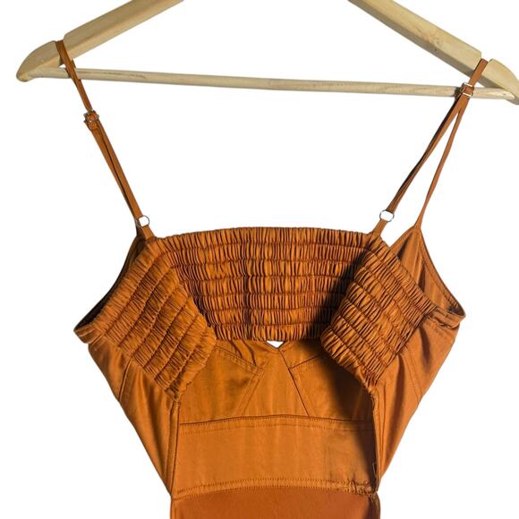 A.L.C. Blakely Orange Satin Cutout V-Neck Cocktail Midi Dress Size 6 - Picture 14 of 16